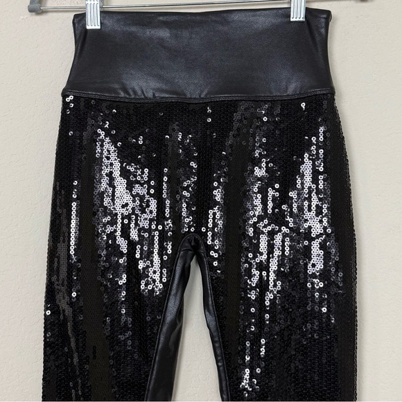 SPANX Sequined Faux-Leather Black Leggings Size Small - Picture 6 of 15
